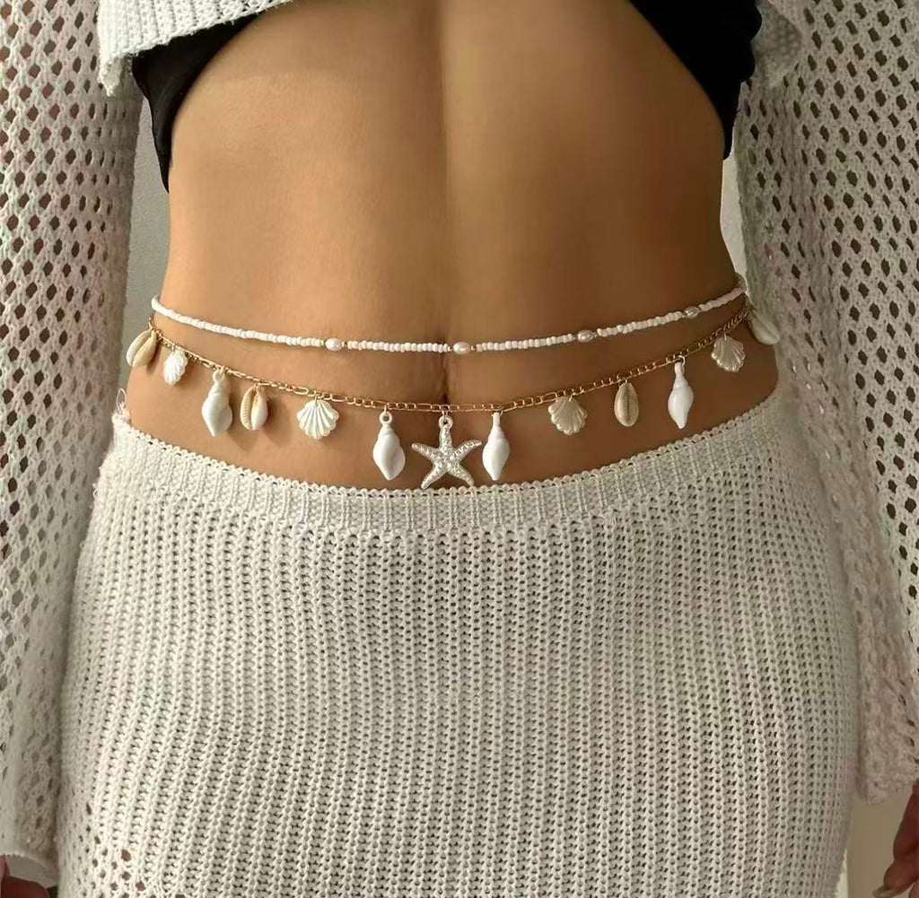 Shell & Starfish Layered Waist Chain | Boho Beach Body Chain
