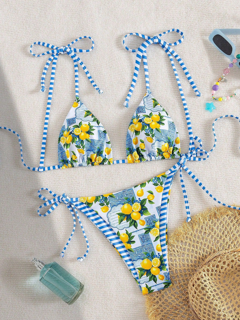 Lemon Print String Bikini Set | Riviera swimwaer