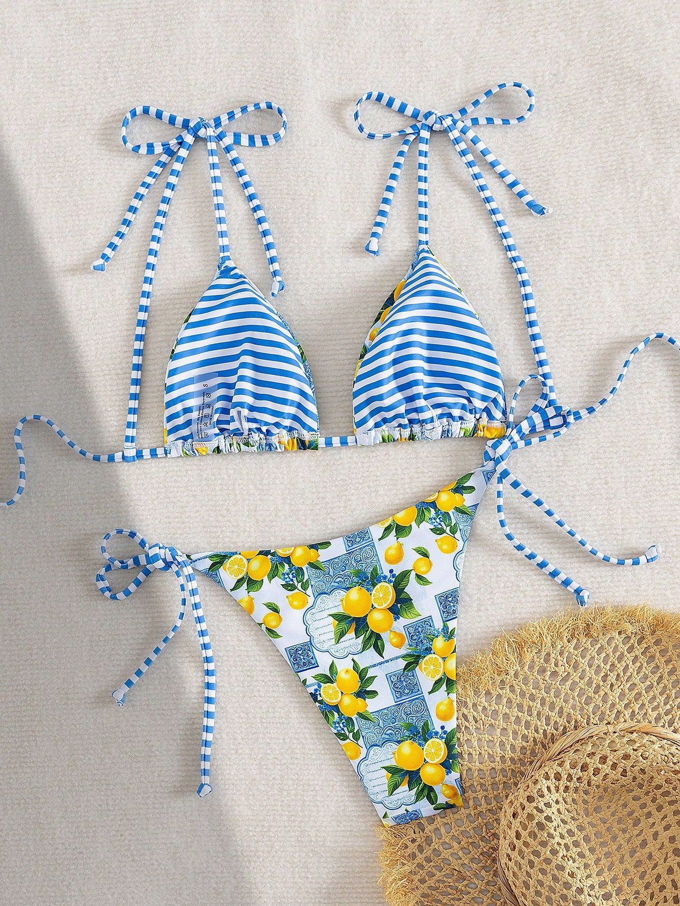 Lemon Print String Bikini Set | Riviera swimwaer